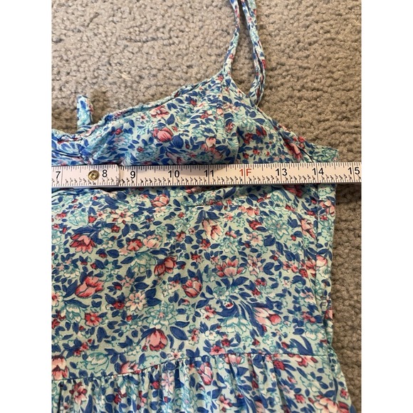 Y2K Hollister Floral Maxi Dress XS Tie Back High Slits Blue Boho Cottagecore - Picture 8 of 11
